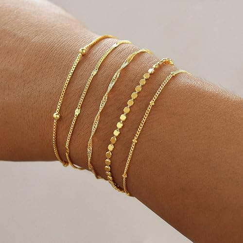 Striviio Gold Bracelets for Women, 14K Gold Plated Stackable Bracelet Stack Set Adjustable Charm Paperclip Chain Snake Link Layered Waterproof Jewelry Sets Gifts thumbnail 2
