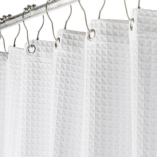 Creative Scents Fabric White Shower Curtain for Bathroom - 72 x 84 Spa, Hotel Luxury Matt Waffle Weave Square Design, Water Repellent, 230 GSM Weighty Cloth, for Decorative Bathroom Curtains - Image 1
