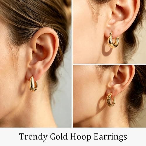 Wgoud Chunky Gold Hoop Earrings thumbnail 3