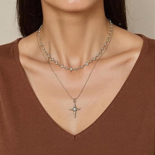 Buyongwant Two Piece Y2k Irregular Starlight Necklace for Women Snake Bone Chain Pendant Jewelry Collar Chain Blue thumbnail 4