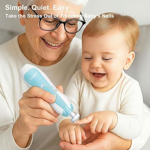 Fansidi Baby Nail Trimmer Electric, Easy & Safe Nail File for Newborn Infant Toddler, Whisper-Quiet Nighttime Use, 4-Stage Age-Matched Grinding Heads, LED Light, 18-Piece Kit, Blue, Baby Shower Gift thumbnail 2