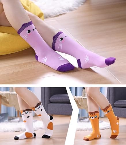 SDBING Womens Cat Socks Cute Gifts Animal Soft Breathable Thin Cotton Casual Crew Socks 5 Pairs thumbnail 5