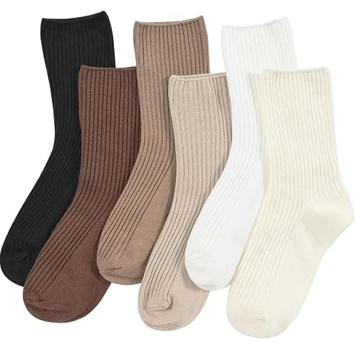 DOKUTOKU Womens Crew Socks Size 7-9 Cotton Cute Long Fall Workout Casual Socks 6 Pack - Image 1