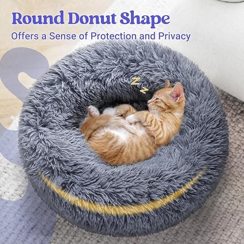 rabbitgoo Cat Beds for Indoor Cats, 20 inches Cat Bed Machine Washable, Fluffy Round Pet Bed Non-Slip, Calming Soft Plush Donut Cuddler Cushion Self Warming for Small Dogs Kittens, Dark Grey, Medium thumbnail 4