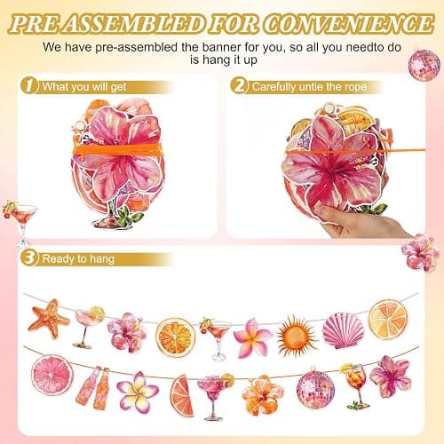Pink Orange Sunset Party Banner,Tropical Sunset Tequila Garland Decorations | Pink Orange Birthday Bridal Shower Wedding decorations, 2 Pack ,9.8 ft thumbnail 5