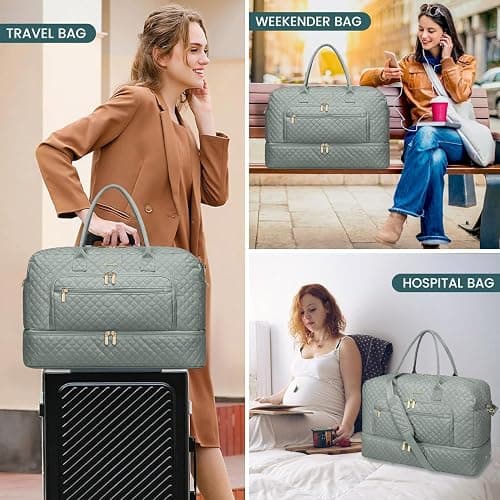 Travel Duffle Bag Weekender for Women - 38L Carry-On Overnight Personal Item Bag with Shoe Compartment & Wet Pocket Weekend Tote Bags with Toiletry Hospital Bags for Labor and Delivery thumbnail 6