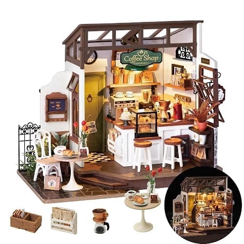 Rolife DIY Miniature Flavory Coffee Shop Kit - Tiny House for Adults to Build With Furniture - Halloween/Christmas Decorations/Gifts for Family and Friends (NO.17 Café) - Image 1