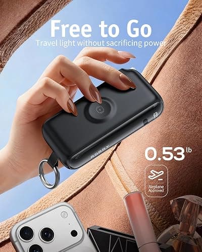RORRY Flow Portable Charger 10000mAh 40W Wall Plug Power Bank Battery Pack | Built-in USB-C Cable, Keychain Design, Fast Charging, for iPhone 18 Pro/17/16/15, Apple Watch, iPad, Travel Essential thumbnail 5