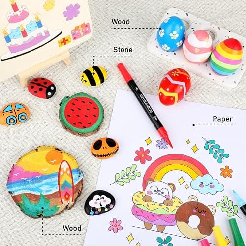 Pagather 48 Colors Acrylic Paint Markers, Dual Tip with Fine Tip and Brush Tip Pens for Stone, Wood, Calligraphy, Canvas, Ceramic, Metal, Glass, Rock Painting, DIY Crafts thumbnail 2