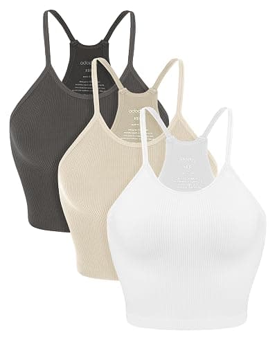 ODODOS Women's Crop 3-Pack Seamless Rib-Knit Camisole Crop Tank Tops - Image 1