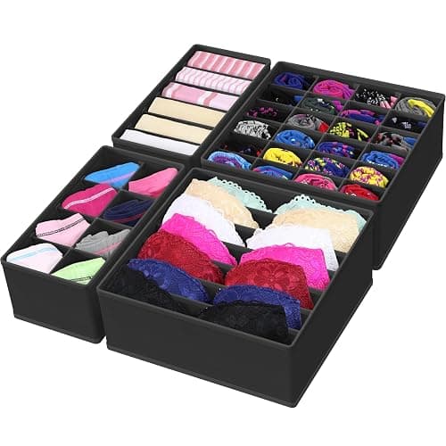 Simple Houseware 4-Pack Drawer Organizer Set - Closet Dividers for Underwear, Socks, Bras, Scarves, Ties - Foldable Non-Woven Storage Boxes, Black - Image 1