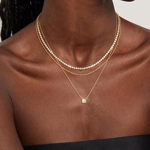 CHESKY Layered Gold Necklaces for Women Trendy, Dainty 14K Gold Plated CZ Pendant Necklace Stackble Necklace Gold Jewelry Set for Women Gifts thumbnail 2