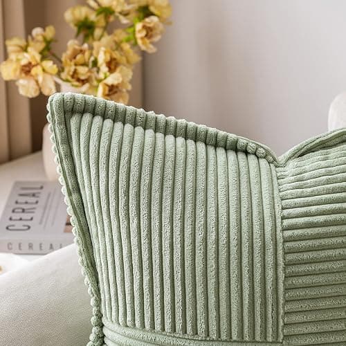 MIULEE Spring Decorative Throw Pillow Covers for Couch Bed Livingroom 18x18 Inch Set of 2 Sage Green Boho Accent Throw Pllows Broadside Striped Patchwork Soft Corduroy Pillowcases thumbnail 2