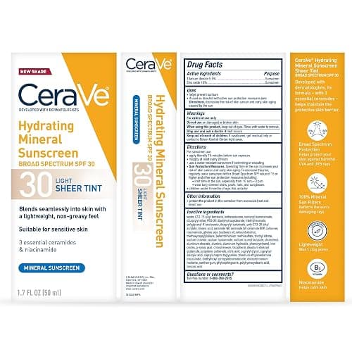 CeraVe Hydrating Mineral Sunscreen SPF 30 with Sheer Tint, Tinted Mineral Sunscreen with Zinc Oxide & Titanium Dioxide, Blends Seamlessly For Healthy Glow, Light, 1.7 Oz thumbnail 7