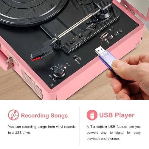 Portable Record Player with Bluetooth Connectivity USB Playback and Recording 3 Speed Turntable Vintage Suitcase Design Built in Speakers Rechargeable Battery for Vinyl Lovers thumbnail 6