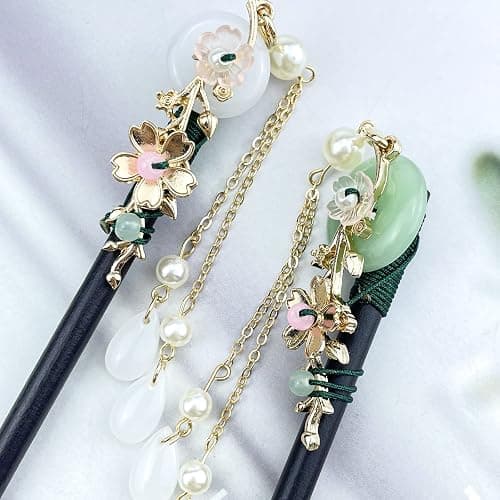 4 Pcs Japanese Chinese Hair Stick Retro Wooden Hairpin Flower Hair Chopsticks Vintage Hanfu Pins Headdress Classic Hair Fork for Long Hair Women thumbnail 3
