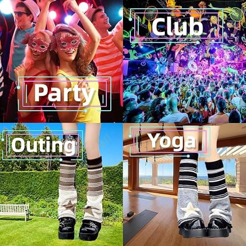 CHERSE Womens Leg Socks Stripe Star Retro Knit Y2K Leg Warmers Vintage High Knee Warmer Socks 80s Outfit for Women thumbnail 6