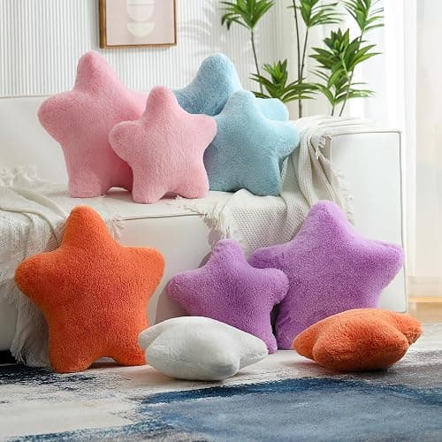 YRXRUS Star Pillows, Black Star Shaped Pillow, Decorative Throw Pillow Gifts, Cute Plush Room Decor, Fluffy Faux Rabbit Fur 14"x14"Pillows for Living Bedroom thumbnail 4