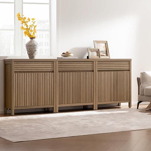SICOTAS Fluted Buffet Cabinet with Storage - 87" Large Sideboard Modern Storage Cabinet Accent Coffee Bar Console Table with Drawers & Adjustable Shelves for Kitchen Living Room Entryway, Caramel Oak thumbnail 7