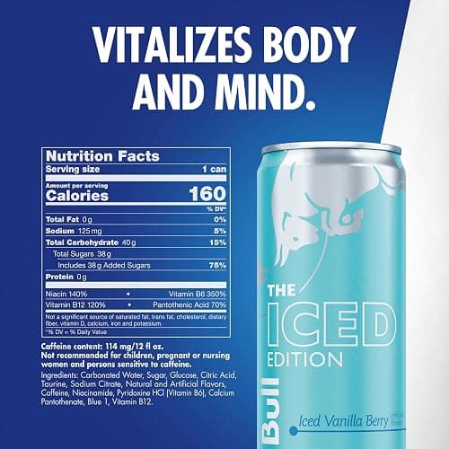 Red Bull Iced Vanilla Berry Energy Drink, with 114mg Caffeine plus Taurine & B Vitamins, 12 Fl Oz, Pack of 24 Cans thumbnail 2