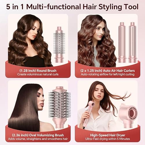 HydraStyl 5 in 1 Hot Air Styler, Hair Dryer Brush with Auto Wrap Curler, 110,000 RPM High-Speed Blow Dryer Styler, Frizz-Free Styling for All Hair Types-Straight, Wavy & Curly, No Heat Damage, 1200W thumbnail 2