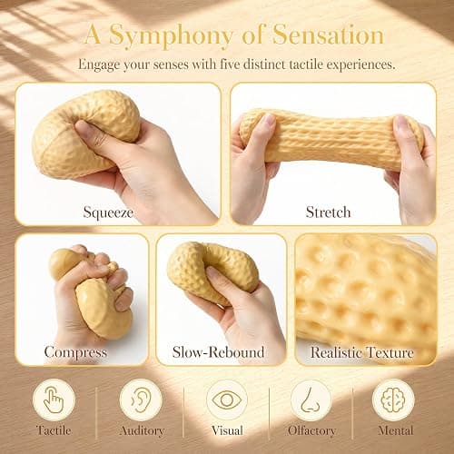 2Pcs Crunchy Peanut Squishy Toys,Slow Rising Fidget Toys for Stress Relief | Soft Stretchy Crunchy Squishies,Squeezy Squishy Toys,Sensory Squeeze Toy for Anxiety Relief,Party Favors Gift for Adults Kids thumbnail 4