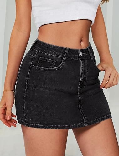 IWD Denim Mini Skirt Women Casual Stretch Jean Skirt Zip Fly Low Waisted Denim Skirt with Pockets thumbnail 2