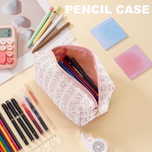 UUYUUY Makeup Bag Travel Toiletry Bag for Women, Small Cosmetic Bags Cute Quilted Cotton Makeup Pouch for Purse Emergency Bag Pencil Case Accessory Bag, Pastel Pink thumbnail 6