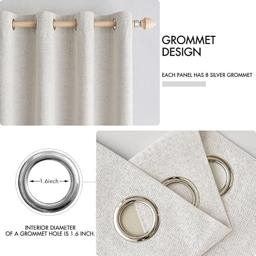 MIULEE 100% Blackout Linen Curtains for Bedroom 52x84 Inches Cream White | Room Darkening, Light Blocking, Thermal Insulated, Grommet Top, Linen Textured, Window Curtains for Living Room, 2 Panels thumbnail 4
