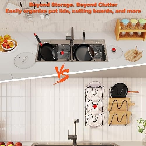 MZTOOL 2 Pack Pot-Lid-Organizer, 6-Tier Pots and Pans Lid Organizer Under Cabinet, No Drilling, Rustproof, Lid-Organizers-Inside-Cabinet for Small-Space-Solution & Kitchen Cabinet Organization thumbnail 4