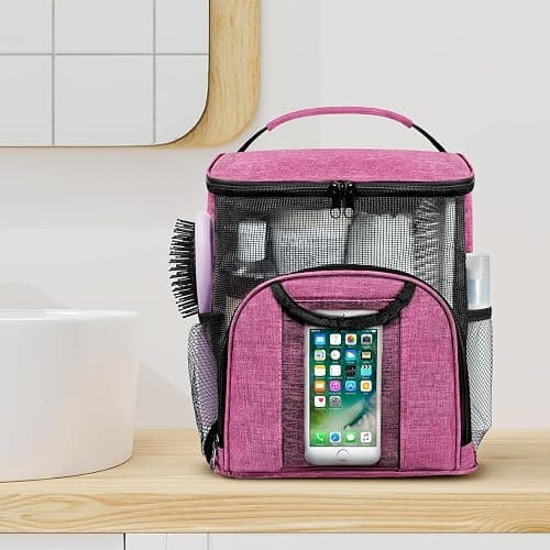 Attmu Portable Shower Caddy College Tote Bag, Quick Dry Hanging Toiletry Bag, Large Capacity Mesh Shower Caddy Portable for College Dorm Room Essentials for Boys and Girls for Bath Camping (Pink) thumbnail 2