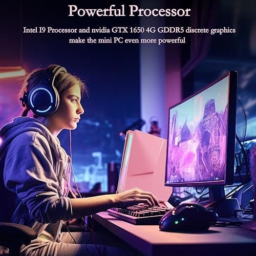 sinbun Mini PC i9-9980HK Processor & GeForce GTX1650 GDDR5 Dedicated Graphics Card 8C/16T RGB Lights Desktop Gaming Mini Computer, 32GB RAM 1TB NVMe SSD, 4K Triple Displays/WiFi 6E/BT 5.3, Pink thumbnail 5