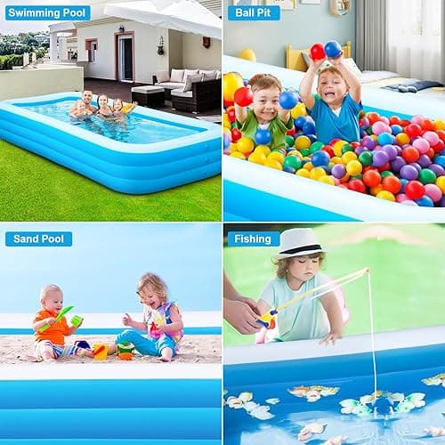 Longten Large Inflatable Pool with Pump, 130" x 72" x 22" Oversized Thickened Blow Up Pools for Adults, Family Swimming Pool for Backyard, Outdoor, and Summer Water Party - light blue thumbnail 6