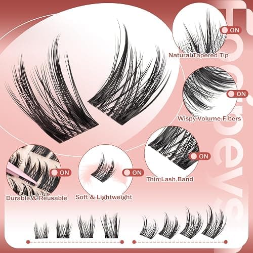 Focipeysa Wispy Lash Clusters Kit Spikes Eyelash Clusters Kit Manga Eyelash Extensions Kit with Bottom Lashes Individual Lashes Extensions Kit with Lash Bond and Seal Lash Tweezers thumbnail 5