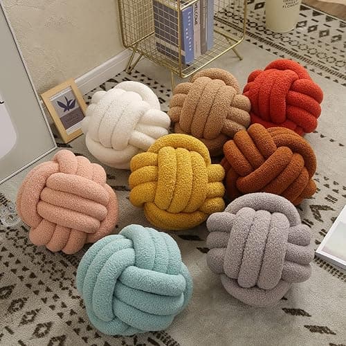 Bigougem Knot Ball Pillow, Knotted Ball Throw Pillow Ultra Soft Companionship Decorative Hand-woven Knotted Ball Lamb Velvet Sofa Cushion, Knot Cushion, Sofa Pillow Beige thumbnail 4