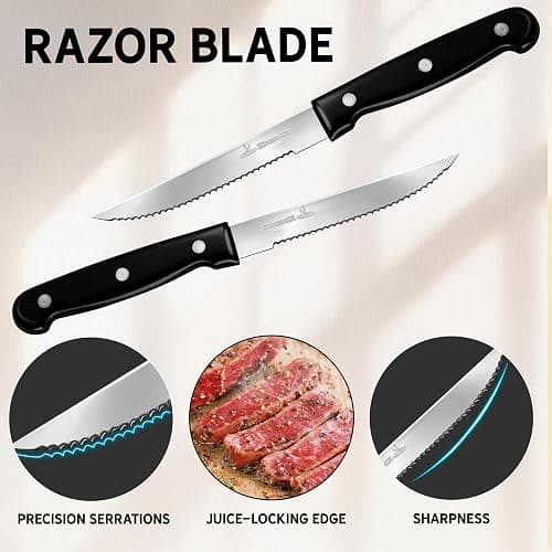 Upgraded Steak Knives Set of 8, Uncoated Stainless Steel Serrated Steak Knife Set, 4.5 Inch Steak Knife with Ergonomic Handle and Sharp Blades, Dishwasher Safe Dinner Knives for Kitchen, Restaurant thumbnail 5