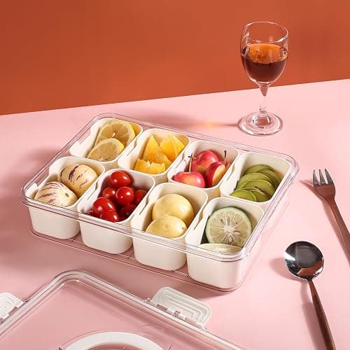 Bandesun Divided Serving Tray with Lid and Handle - Snackle Box Charcuterie Container for Portable Snack Platters - Clear Organizer for Candy, Fruits, Nuts, Snacks - Perfect for Party, Entertaining thumbnail 6