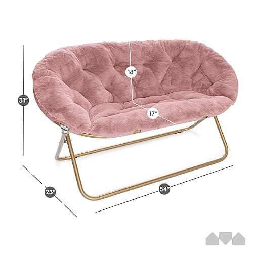 Milliard Double Cozy Chair/Faux Fur Saucer Chair for Bedroom/X-Large Loveseat, Pink thumbnail 4