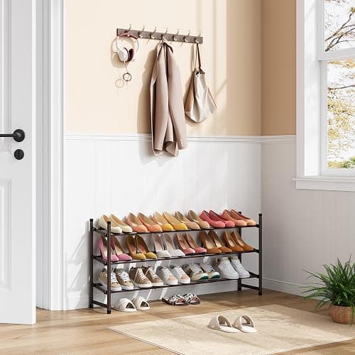 Tajsoon 3 Tier Expandable Shoe Rack for Closet, 28“-41“Adjustable & Stackable Shoe Shelf Storage, Metal Shoe Rack Organizer for Front Door Entrance, Closet, Garage, Entryway, Bronze thumbnail 2