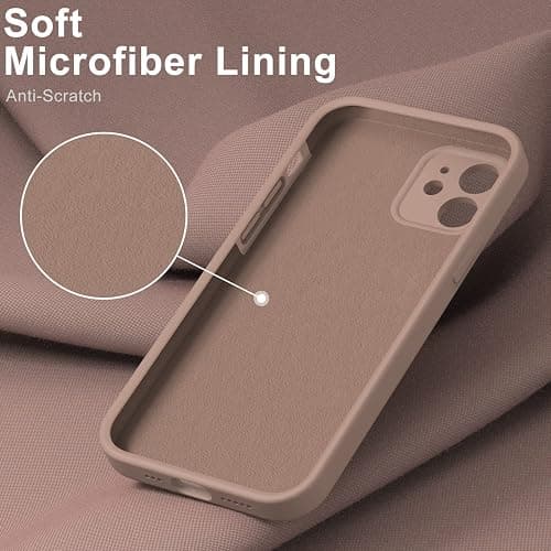 DEENAKIN Compatible with iPhone 12 Silicone Case with Screen Protector,Enhance Camera Protection,Soft Flexible Slim Fit Protective Phone Cover 6.1" for Women Girls Light Brown thumbnail 4