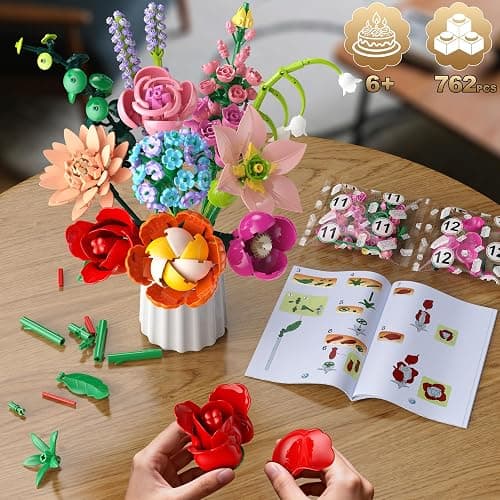 Flower Bouquet Building Set, 762Pcs Flowers Model Kit Creative STEM Toy for Home Office Decor, Valentine's Day/Birthday/Mother's Day for for Women Kids Girls thumbnail 2