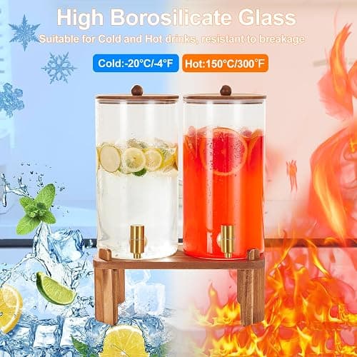 2 PCS 1.5 Gallon Drink dispenser, Glass Beverage Dispenser With Wood Stand, Large Water Drink Dispensers for Parties With Stainless Steel Spigot, Ideal for Lemonade,Juice, Tea, and Party Drinks thumbnail 5