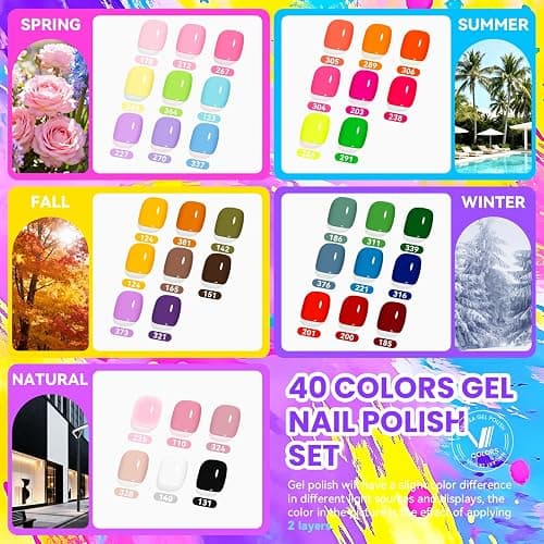 VANREESA 115Pcs Gel Nail Polish Kit with U V Light Nail Drill Almond Nail Tips -40 All Seasons Colors Gel Polish Set with 5Pcs Base Top Coat Gel Nail Kit for Beginners with Everything Gifts for Women thumbnail 2