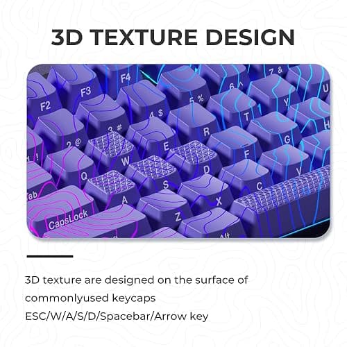 HITIME XVX Shine Through Keycaps w/IMD Tech, Custom Topographic Keycaps 60 75 100 Percent, Purple Key Cap Set 118 Keys Lines Backlit, OEM Profile Side Printed for Keyboards thumbnail 7