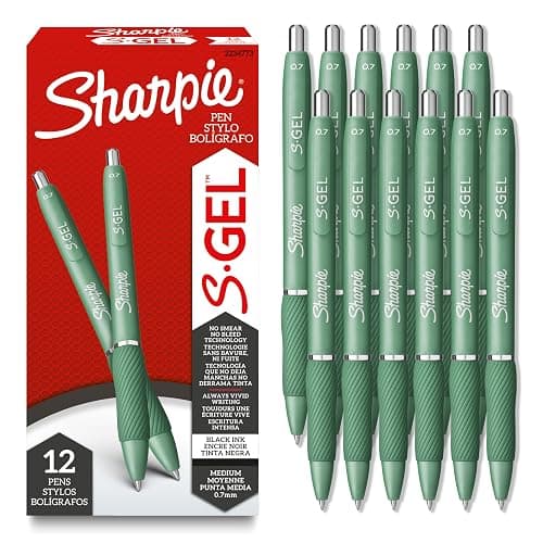 Sharpie S-Gel, Gel Pens, Medium Point (0.7mm), Forest Green Barrel, Black Ink, 12 Count - Image 1
