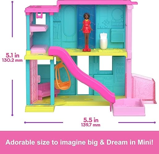 Barbie Mini BarbieLand Doll House Sets, Mini Dreamhouse with Surprise 1.5-inch Barbie Doll, Furniture & Accessories, Plus Elevator & Pool thumbnail 3