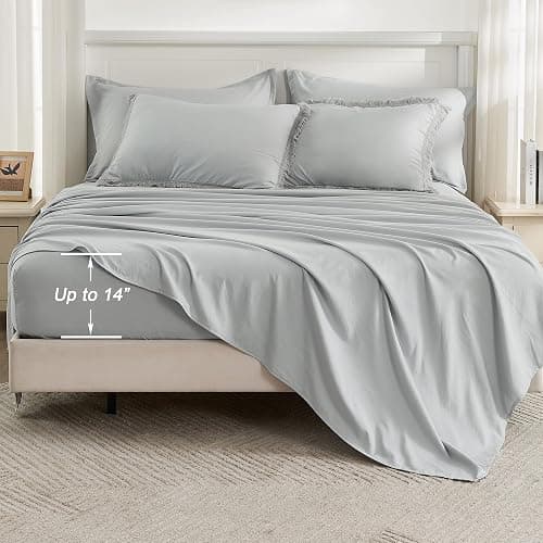 Andency Light Grey Queen Size Comforter Set with Sheets - 7 Pieces Boho Tassel Bed in a Bag Soft Lightweight Bedding Sets, Light Grey Fringe Bed Set with Comforter, Sheets, Pillowcases & Shams thumbnail 4