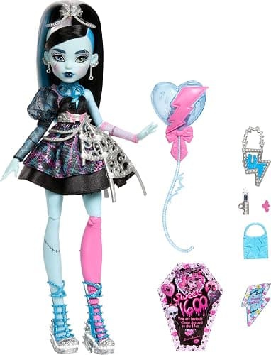 Monster High Scary Sweet Birthday Doll, Frankie Stein in Black Party Dress with Themed Accessories Like Invite, Balloon, Toy, Lipstick and More thumbnail 5