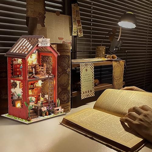 DIY Book Nook Kits Booknook-Creativity 3D Wooden Puzzle Bookend Bookshelf Decor -Booknook Kit for Adults Miniature House Dollhouse Kit with LED Light Crafts for Adult thumbnail 7