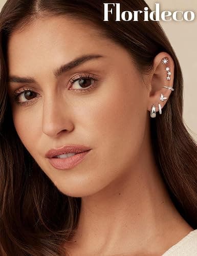 Florideco Hypoallergenic Flat Back Earrings for Women Trendy Surgical Steel Earrings for Sensitive Ears 14K Gold Plated Cartilage Earring Stacks FlatBack Stud Earring Set for Multiple Piercing thumbnail 2